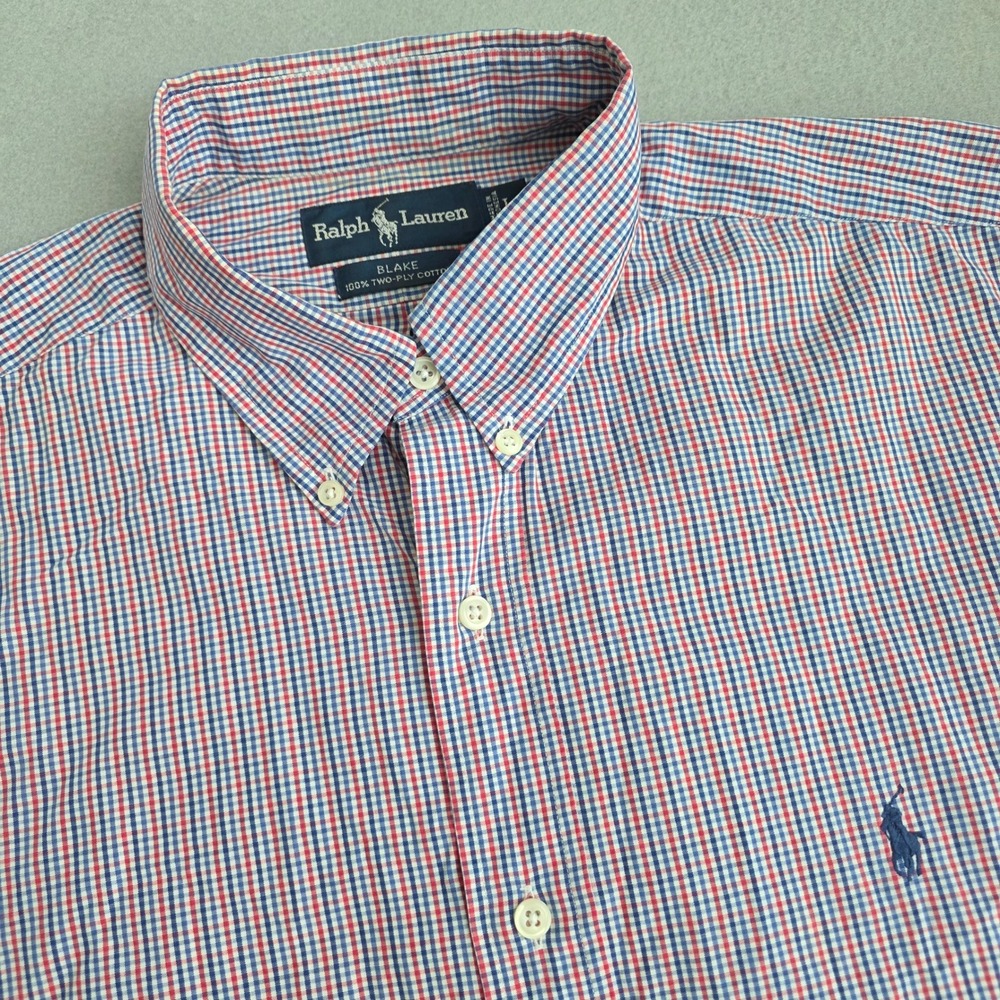 Ralph Lauren Blake Mens Large Short Sleeve Cotton Tattersall Check Shirt Blue